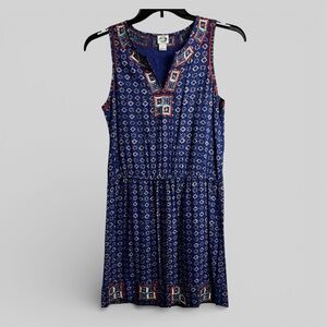 Irving & Fine blue printed geo shift dress preppy coastal size Small hippie boho